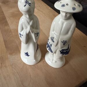 Blue and White Ceramic Figurines Salt & Pepper Shakers